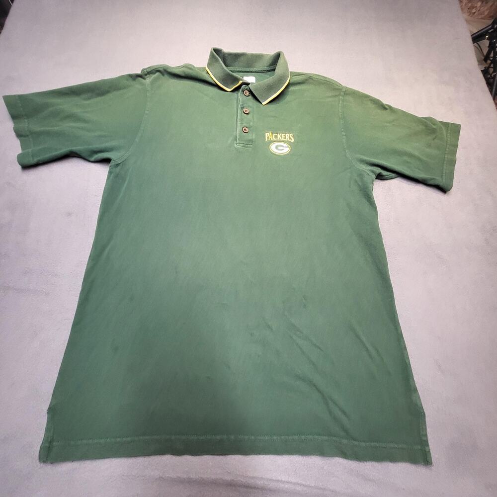Green Bay Packers Shirt Mens Large‎ Green NFL Football Team Apparel Cotton Polo